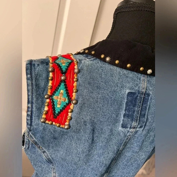 Hairston Roberson Ropa | Vintage Denim Studded Embroidered  Vest | Size S - Picture 7 of 10